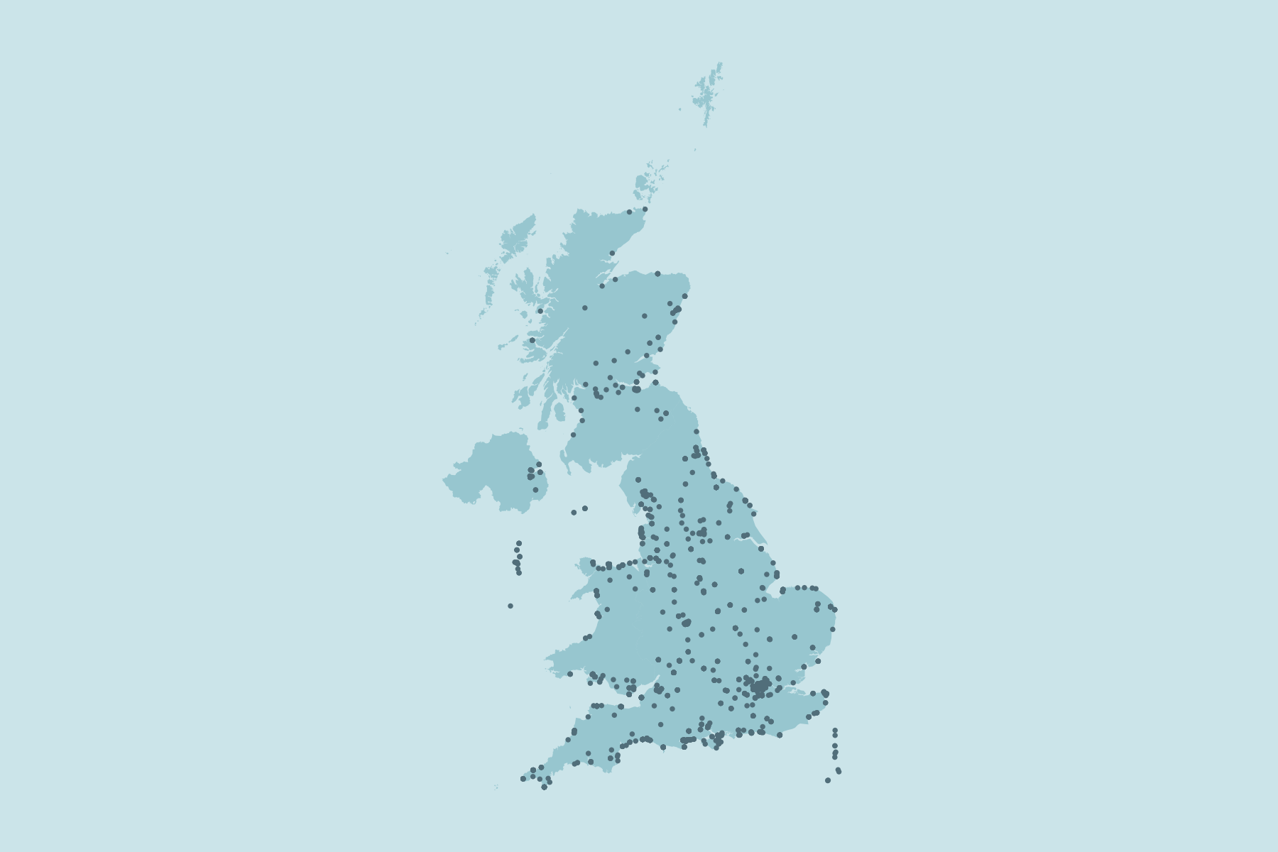Map of ice-cream locations in the UK.