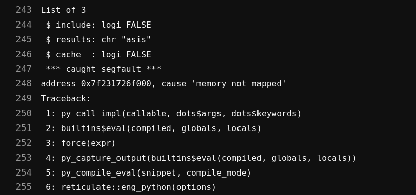 segfault traceback screenshot