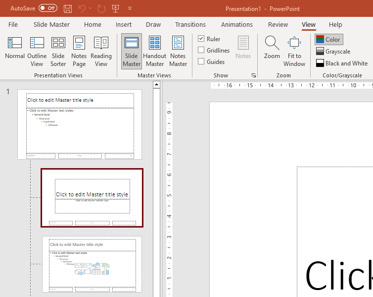 Slide Master view in PowerPoint.