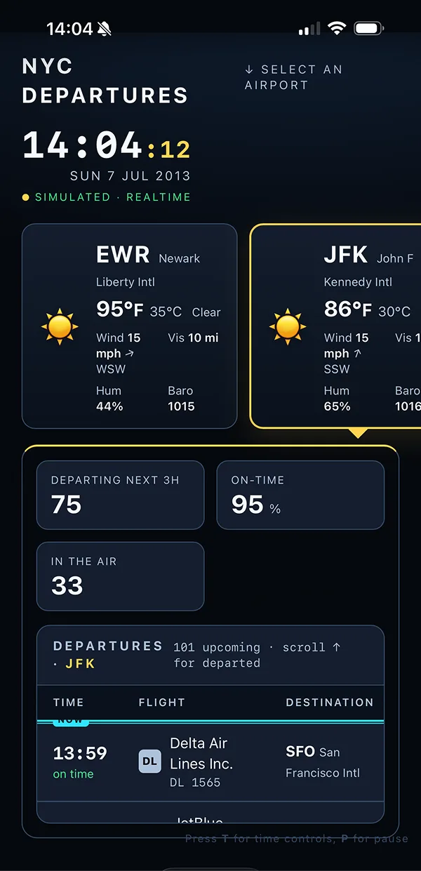The 'button' for JFK disappears off the right edge while the 'button' for LGA is entirely hidden.