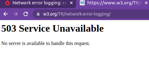 Image of w3.org website not loading due to a 503 status code error.