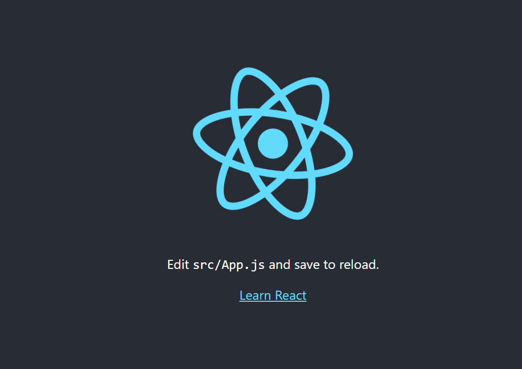 Screenshot of react logo with text: Edit src/App.js and save to reload. Learn React.