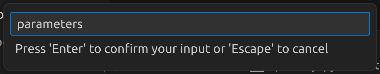 Screenshot showing the pop up box that appears after selecting the “Add Cell Tag” option. A parameters tag is added by typing “parameters” into the box and pressing Enter.