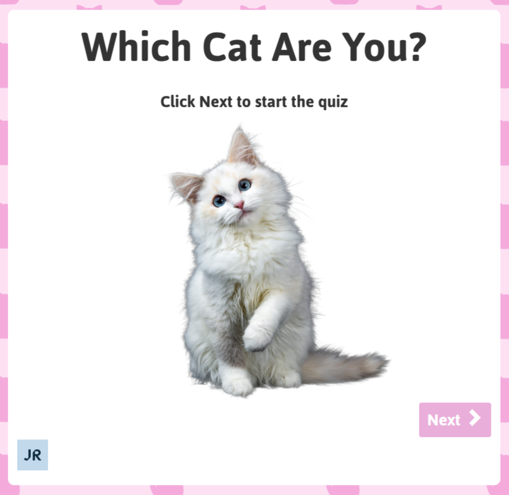 The front page of a quiz that determines what type of cat you
are