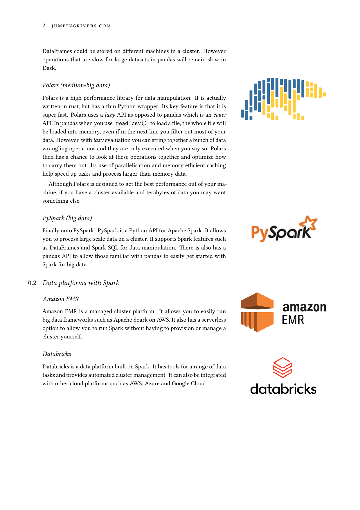 Page 2 of example course material for  Big Data Analytics with PySpark