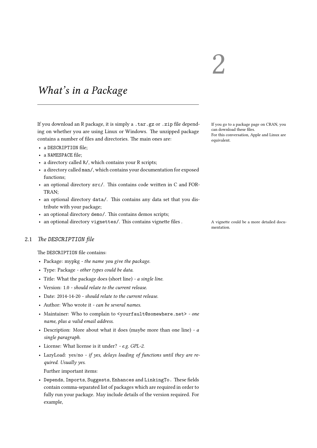 Page 3 of example course material for Building an R Package
