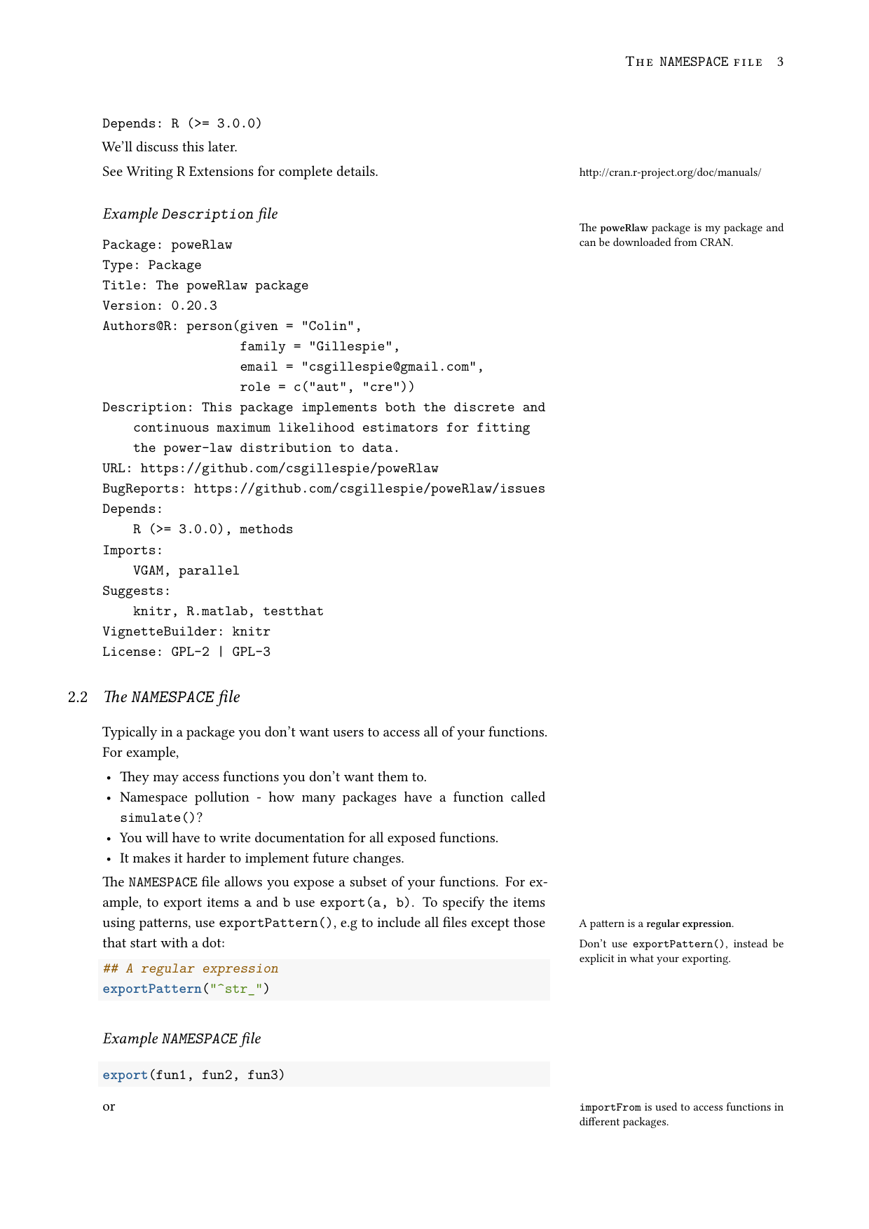 Page 4 of example course material for  Building an R Package