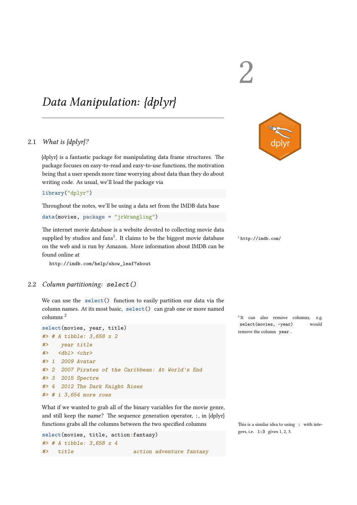 Page 5 of example course material for  Data Wrangling in the Tidyverse