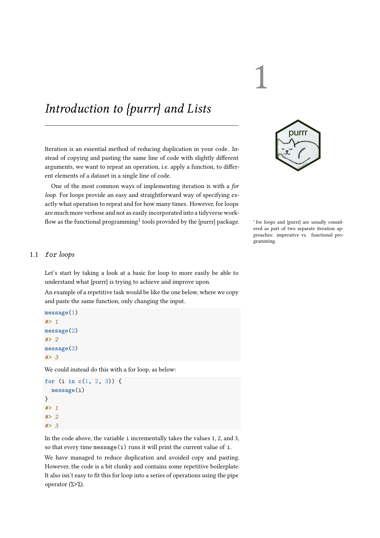 Page 2 of example course material for Functional Programming with purrr