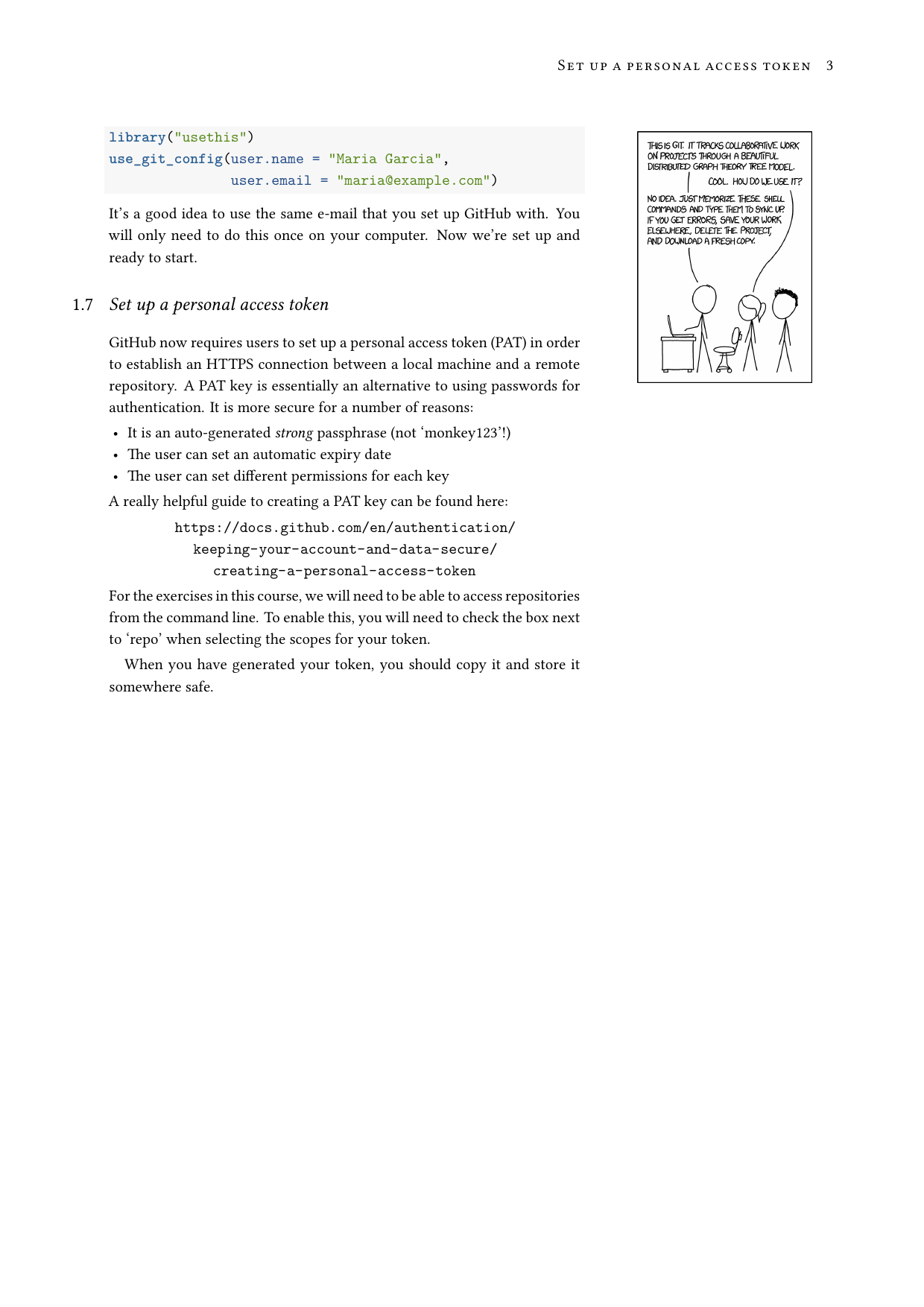 Page 4 of example course material for  Git for Me