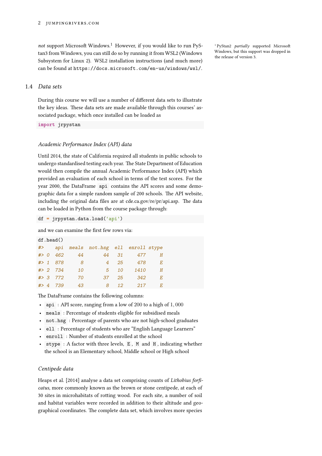Example course material for 'Introduction to Bayesian Inference using PyStan'