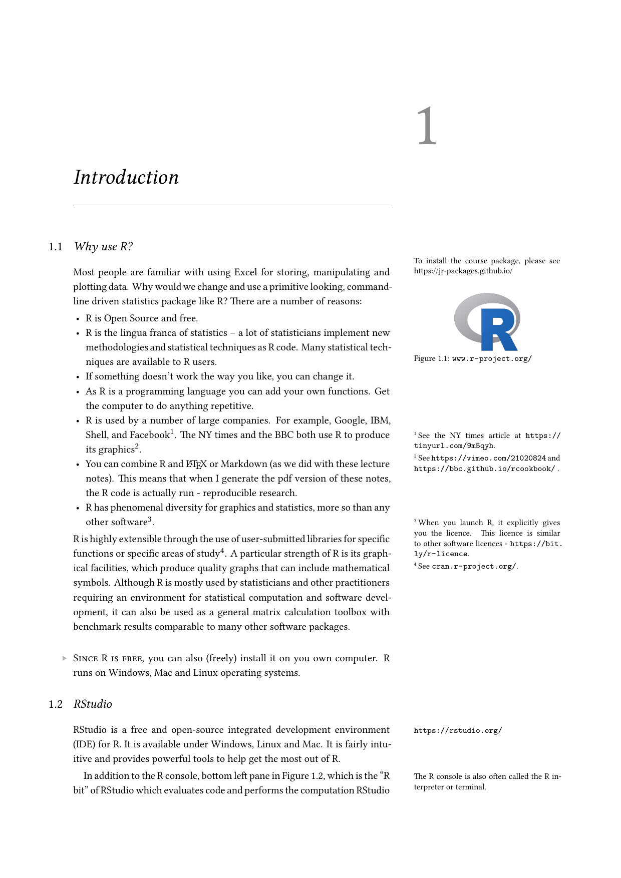 Page 2 of example course material for Introduction to R