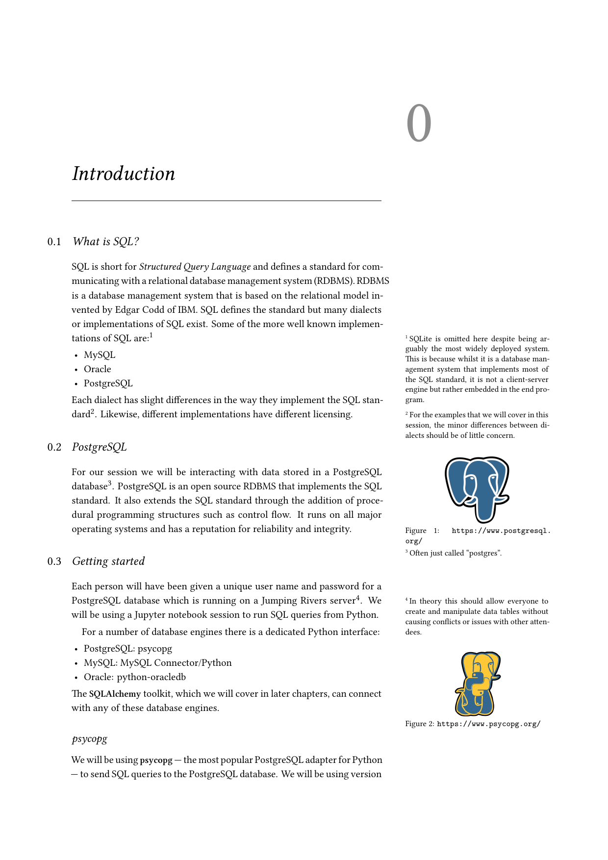 Page 2 of example course material for  Introduction to SQL with Python