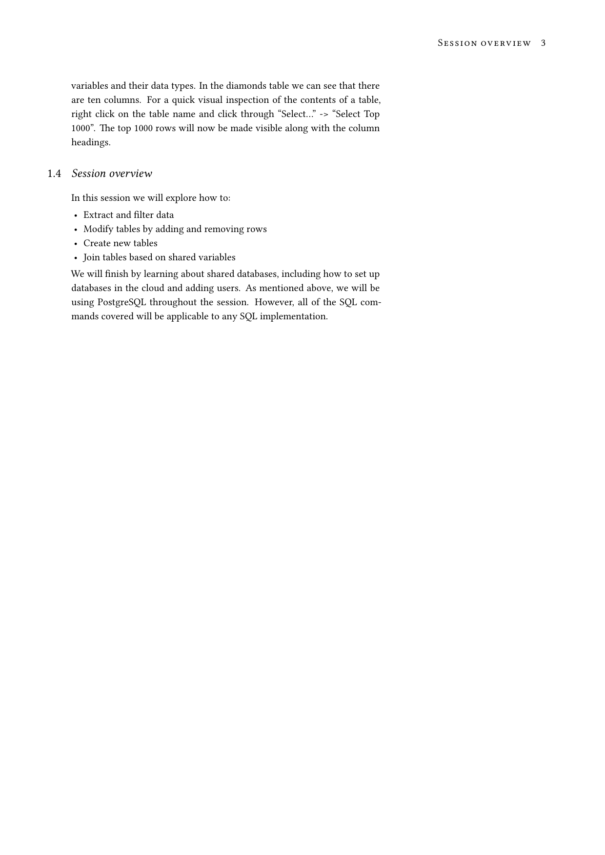 Page 4 of example course material for  Introduction to SQL