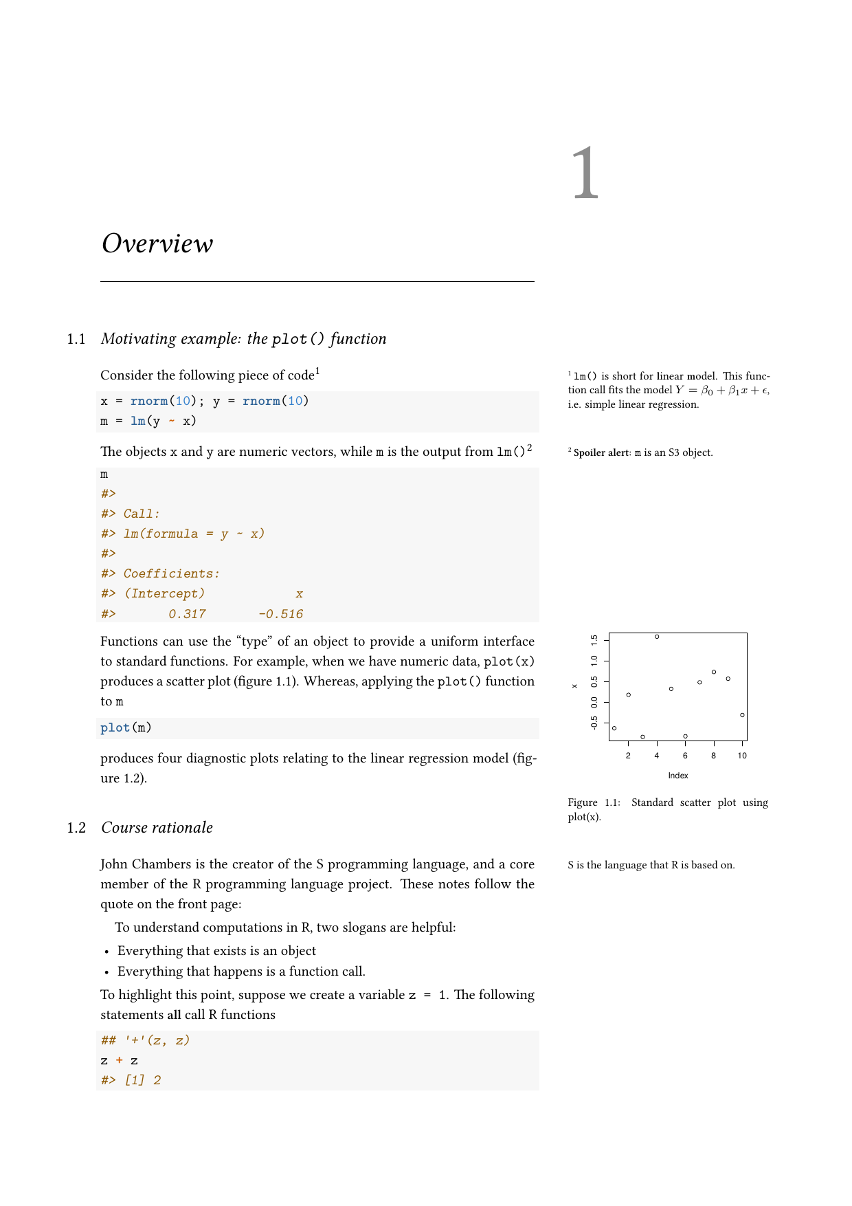 Page 2 of example course material for Object Oriented Programming in R