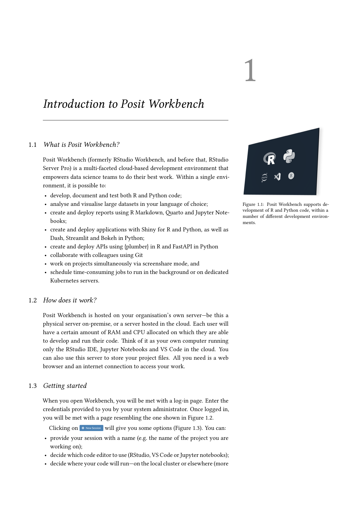 Page 2 of example course material for  Introduction to Posit Workbench