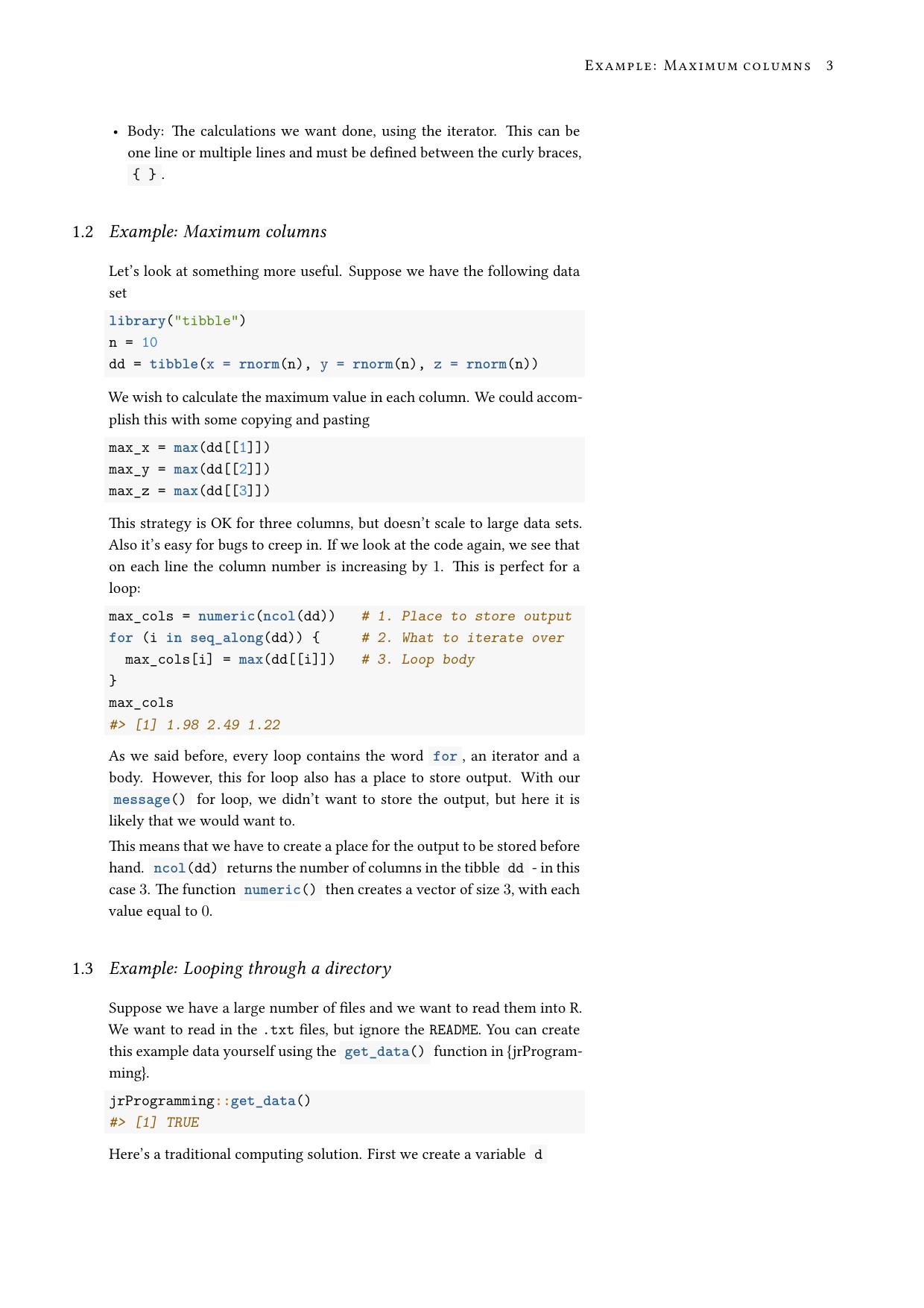 Page 3 of example course material for  Programming with R