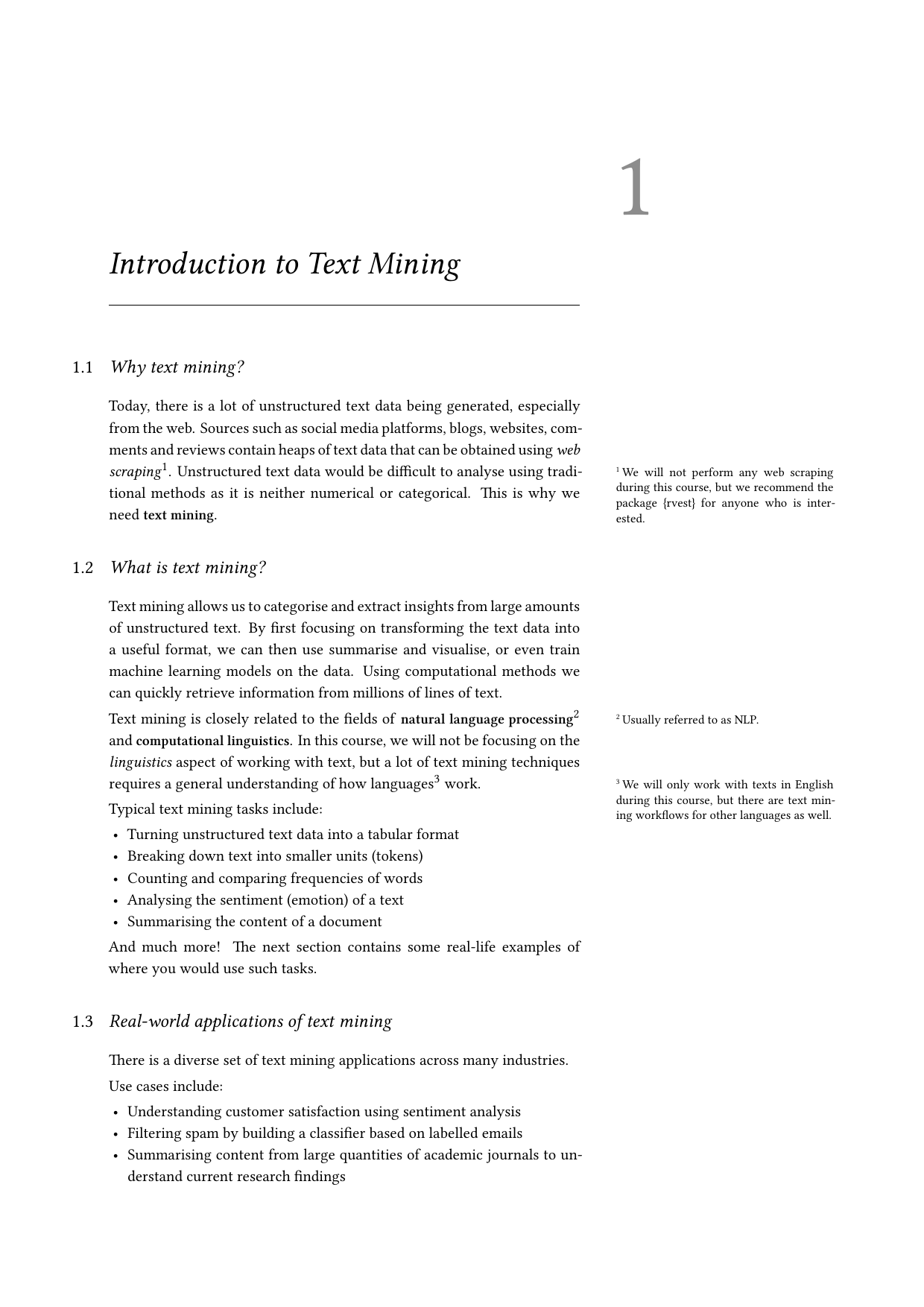Page 2 of example course material for  Text Mining in R