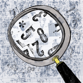 Cartoon of magnifying glass showing numbers.
