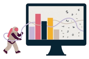 Cartoon of an astronaut with a dashboard